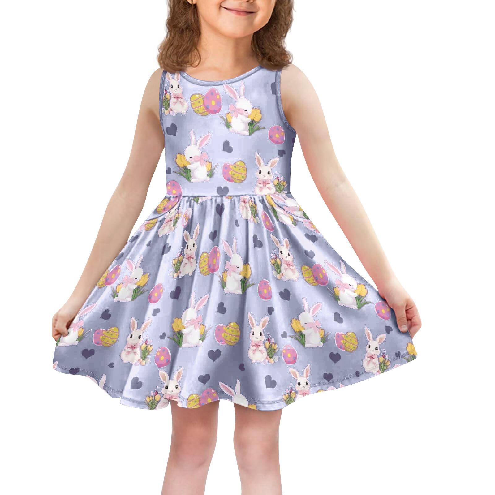 

Children s Fashionable Comfortable Casual Sleeveless Easter Print Dress 120 білий