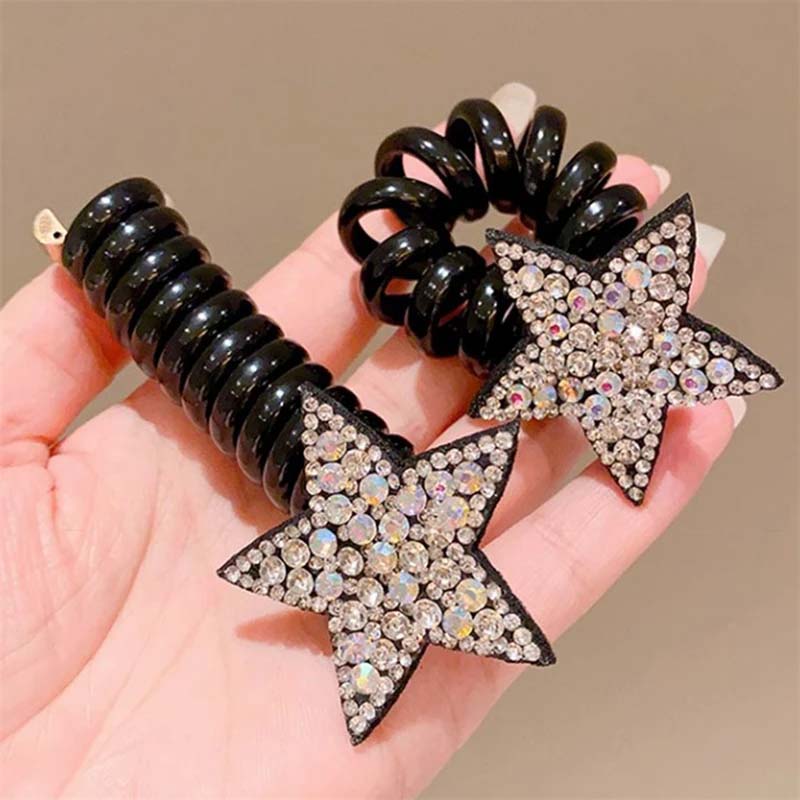 New Colorful Rhinestone Pentagram Star Hair Ties For Children Elastic Ponytail Hair Bands Rubber Tie Telephone Wire Accessories