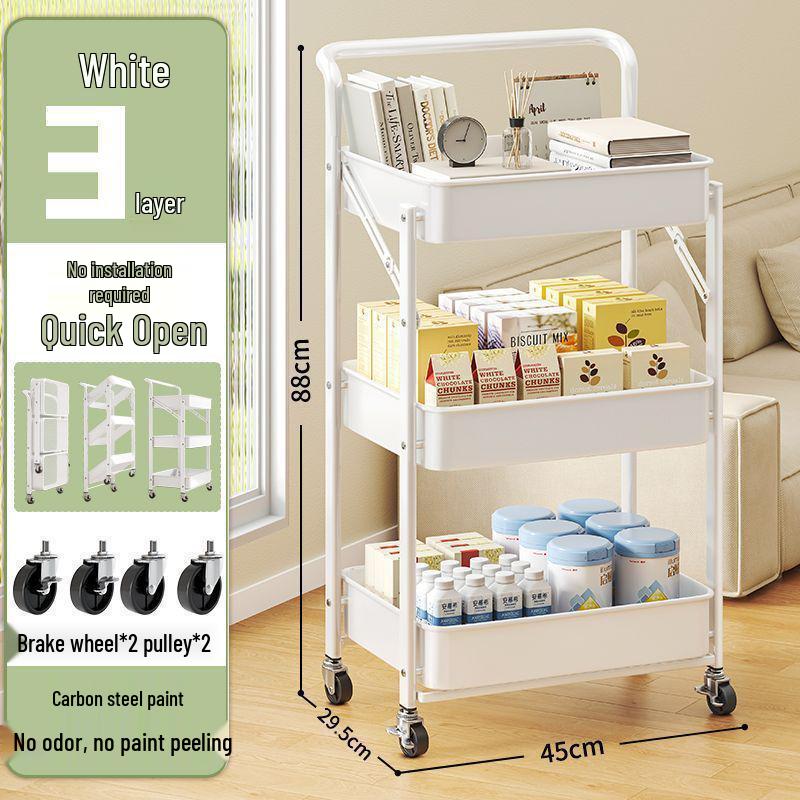 Folding Movable Storage Trolley Rack for Living Room and Snacks