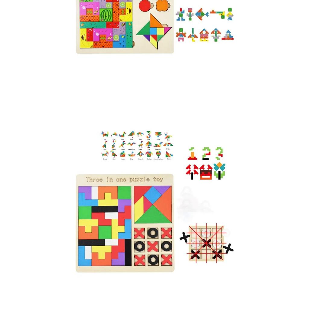 3 In 1 Wooden Puzzle Toy Color Shape Cognition Brain Games for Children Wood Jigsaw Puzzles Toys Tangrams for Children Kids