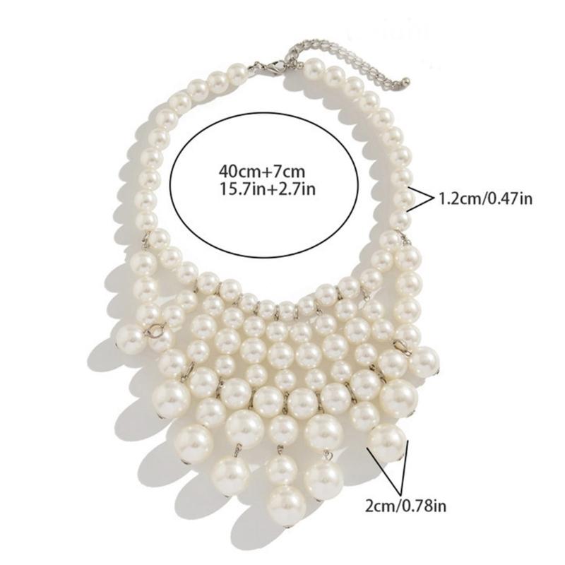 Pearls Beaded Fringe Necklace Adjustable Length Neckchain Multi-layer Clavicle Chain Jewelry for Parties and Daily Wear