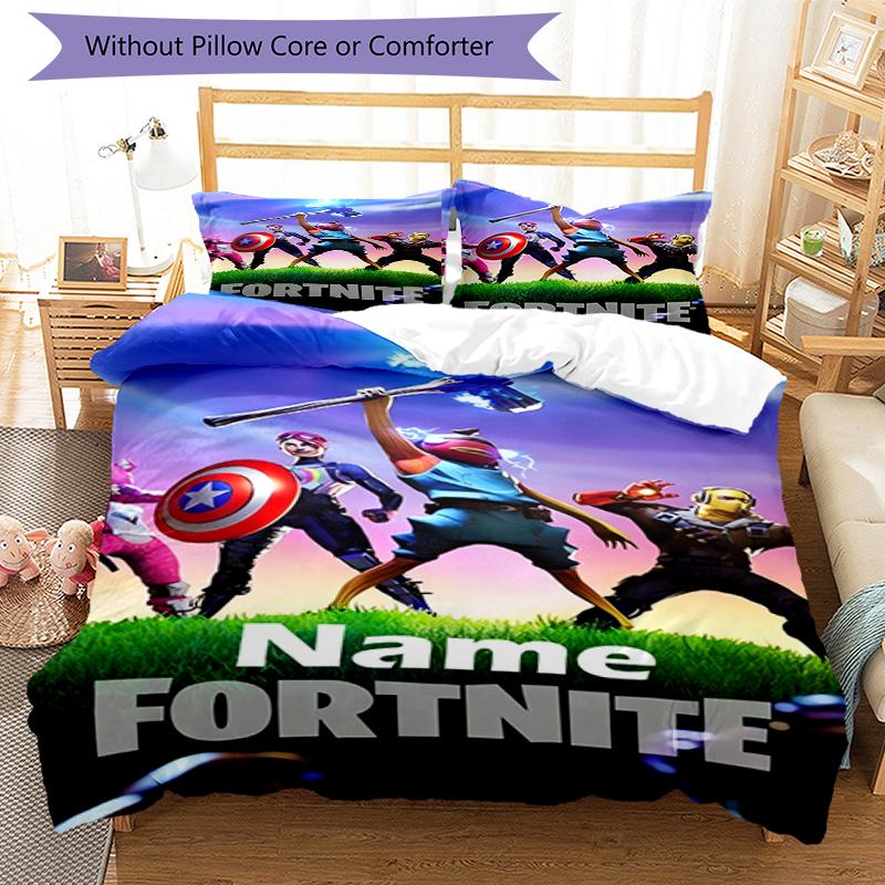 3pcs Custom Name Fortnite Bedding Set Duvet Cover Closure Includes 1 Duvet Cover & 2 Pillowcases, Soft and Comfortable for All Seasons.