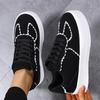 TUINANLE Women's Fashionable Black Lace-Up Casual Shoes with Chunky Soles, Trendy Casual Sneakers