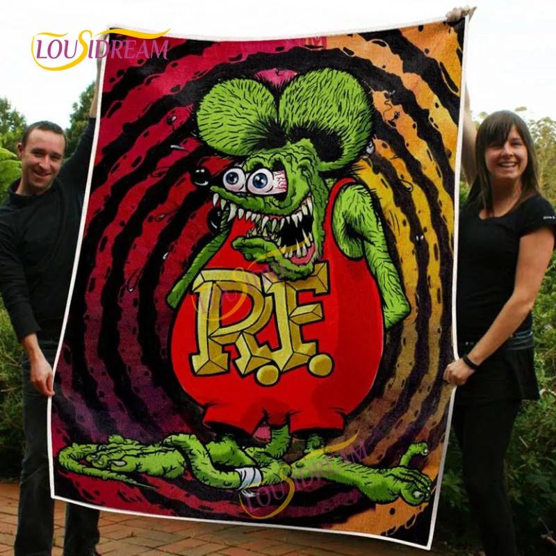 Portable Multifunctional Children's holiday birthday Gift Cartoon Rat Fink Cute Home Bedroom decoration Warm Sherpa blanket