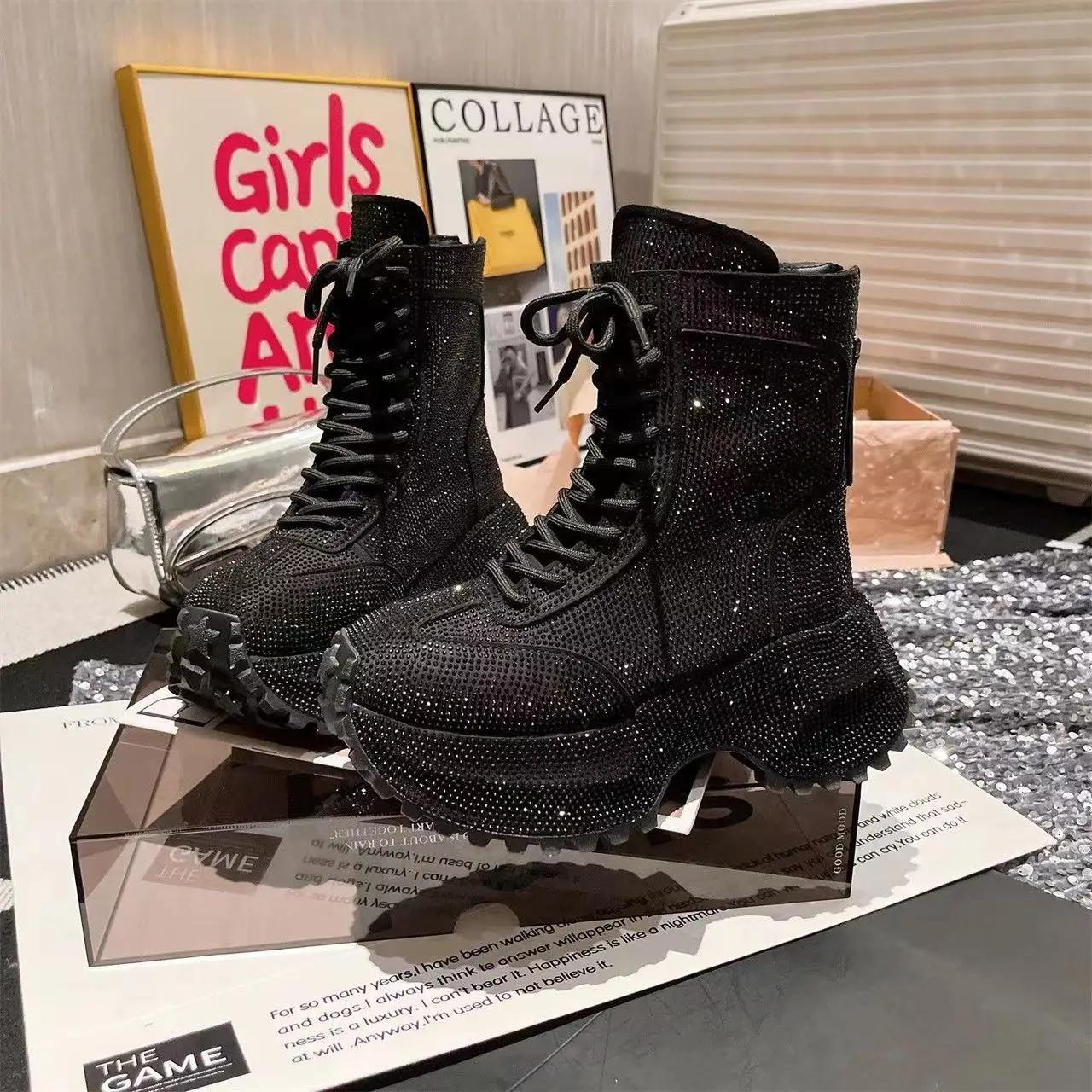 Luksusa Rhinestone Sieviešu Zābaki Rudens Augsti