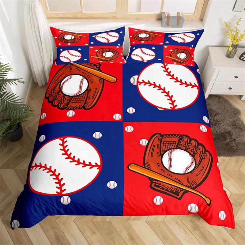 Baseball Duvet Cover King Size Polyester Sports Theme Bedding Set For Baseball Lovers Boys Girls