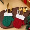 Mini Knitted Green Christmas Stocking Ornament Tree Hanging Tableware Cover Decor