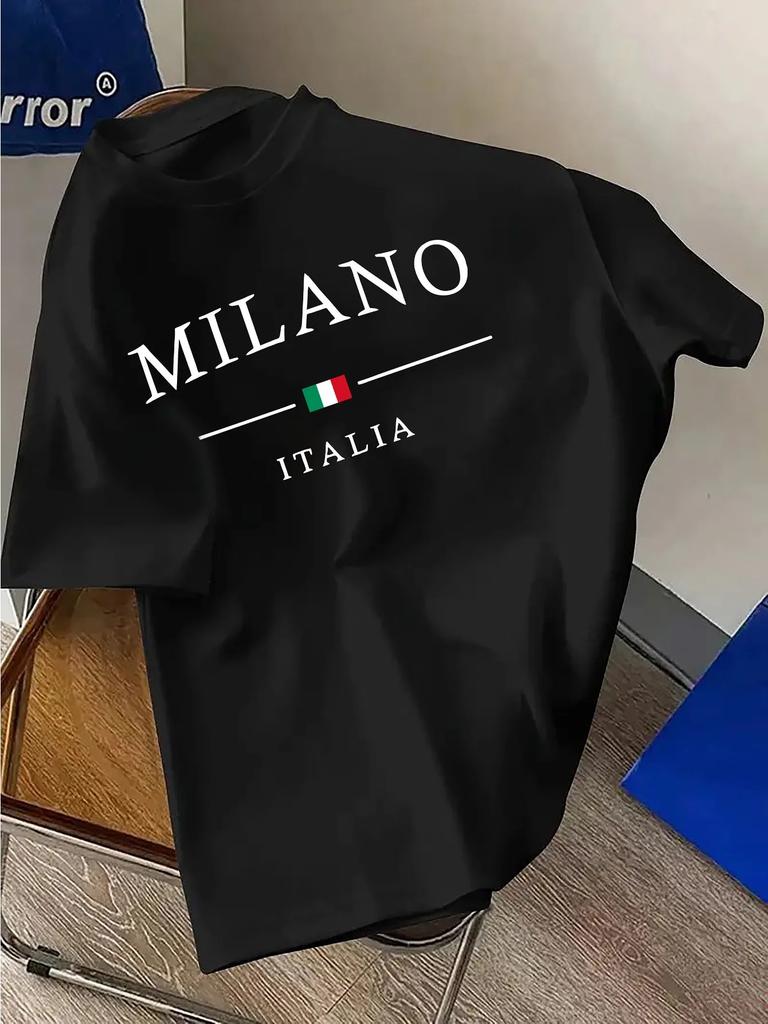 Summer Fashion Men's T-shirt 100% Pure Cotton Printed Casual Milan Italian Soft and Breathable Short-sleeved T-shirt for Men