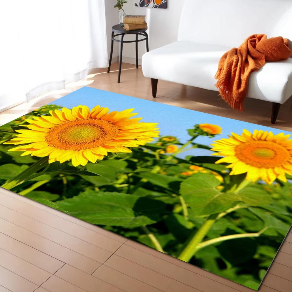 Positive Summer Spring Sunflower Field Carpets for Living Room Decor Hallway Balcony Floor Mats Leisure Sofa Coffee Table Mat