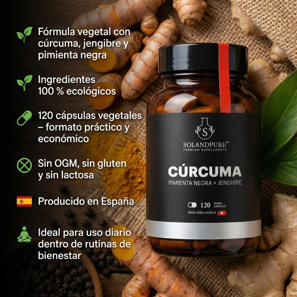 Cúrcuma Complex 360 Cápsulas Vegetales | Pack Ahorro | Vegano | Con Jengibre y Pimienta Negra | Alta Absorción | Calidad Premium Solandpure®