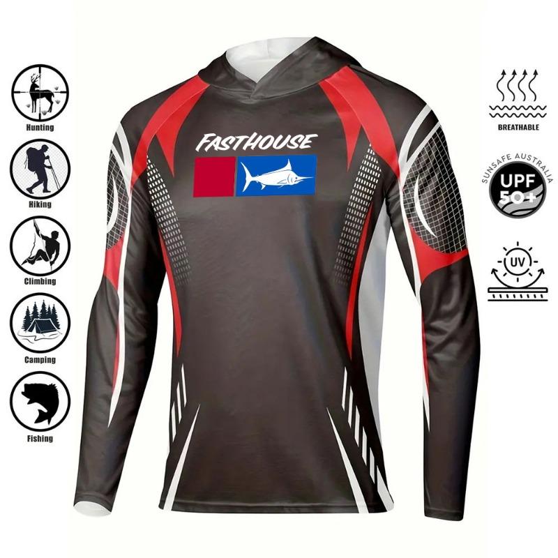 Men's Fishing Shirt Hooded Long Sleeve Sunblock UPF 50+ Outdoor Camouflage Moisture Wicking Jersey Fishing Apparel Tops