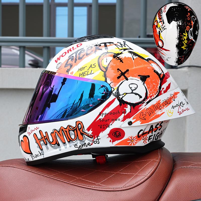 ORZ-Full Face Motorcycle Helmet Big Spoiler Design Unisex All Season DOT Standard ABS Lightweight Shockproof Bike Helmet