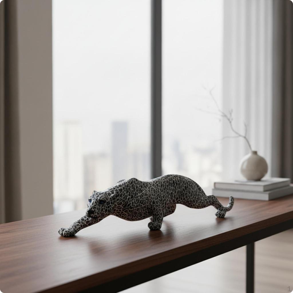 Leopard Figurine Glossy Statue Sleek Panther for Home Stylists, Art Collectors,