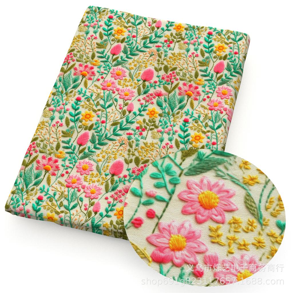 DIY Synthetic Leather Fabric Flowers Florals Printed Imitation Embroidery Faux Leather Shoes Imitation Embroidery