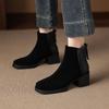 Krazing Pot Cow Suede Nubuck Winter Round Toe Modern Boots Med Heels Zipper Patch Work Women Ankle Boots