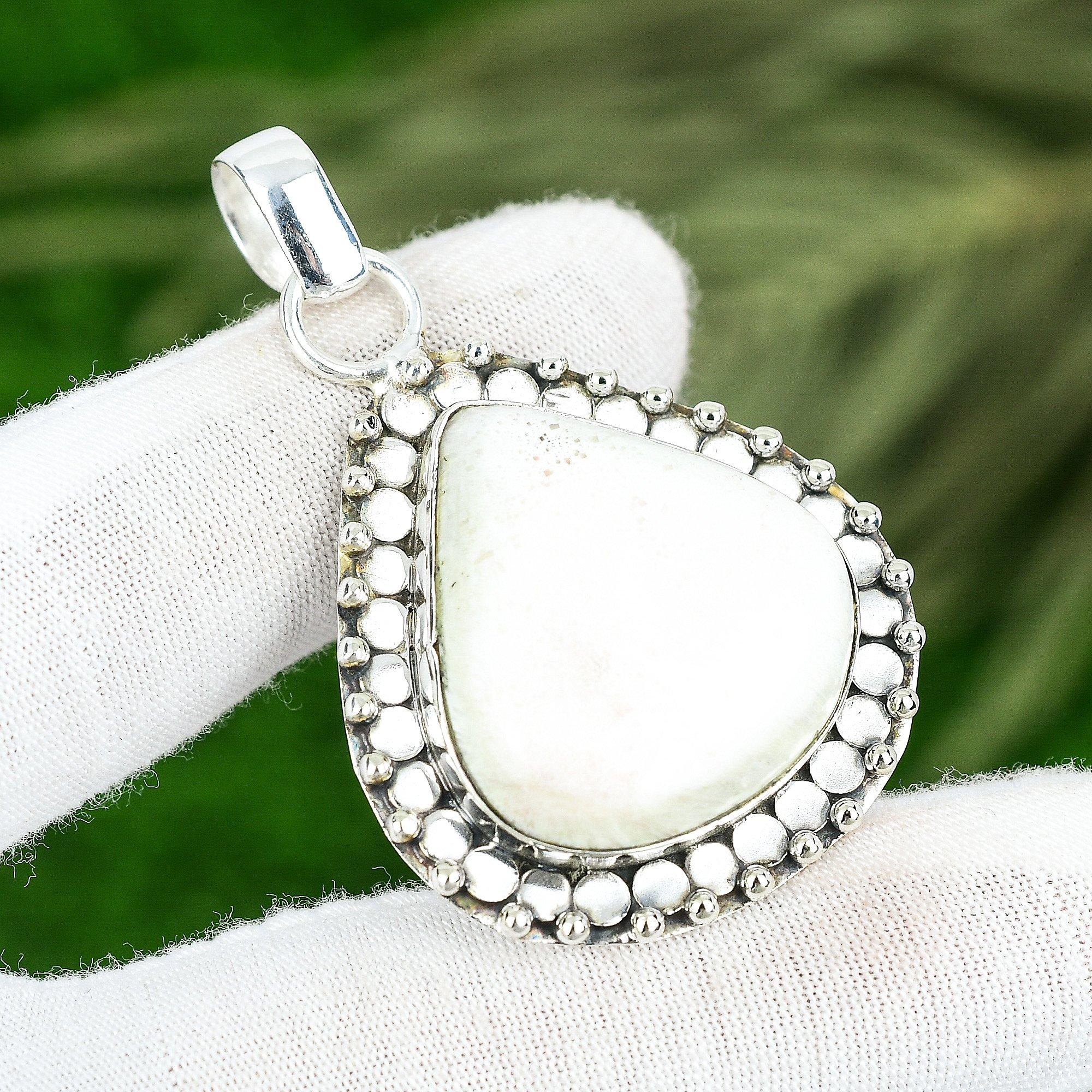 

Memorial Day Deal 925 Silver Pear Scolecite Stone Crown Chakra Wife Boho Pendant