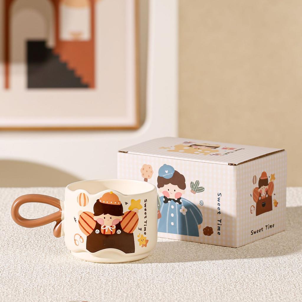 Foldable Cup Children's Gift Cartoon Ceramic Mug Cute High Value Water Cup Cup Home Student Breakfast Cup
