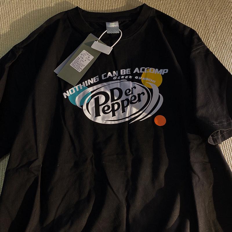 Unisex Bavlna Krátký Rukáv Americký Retro Tričko, Extra Velké Volný Střih pro Trendy Páry (300 Jin)