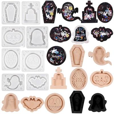 4 STÜCKE Halloween Schädel Treibsand Schüttler Silikonform DIY Resin Gussform Grabstein Weiche Sargform Flexible Bastelform