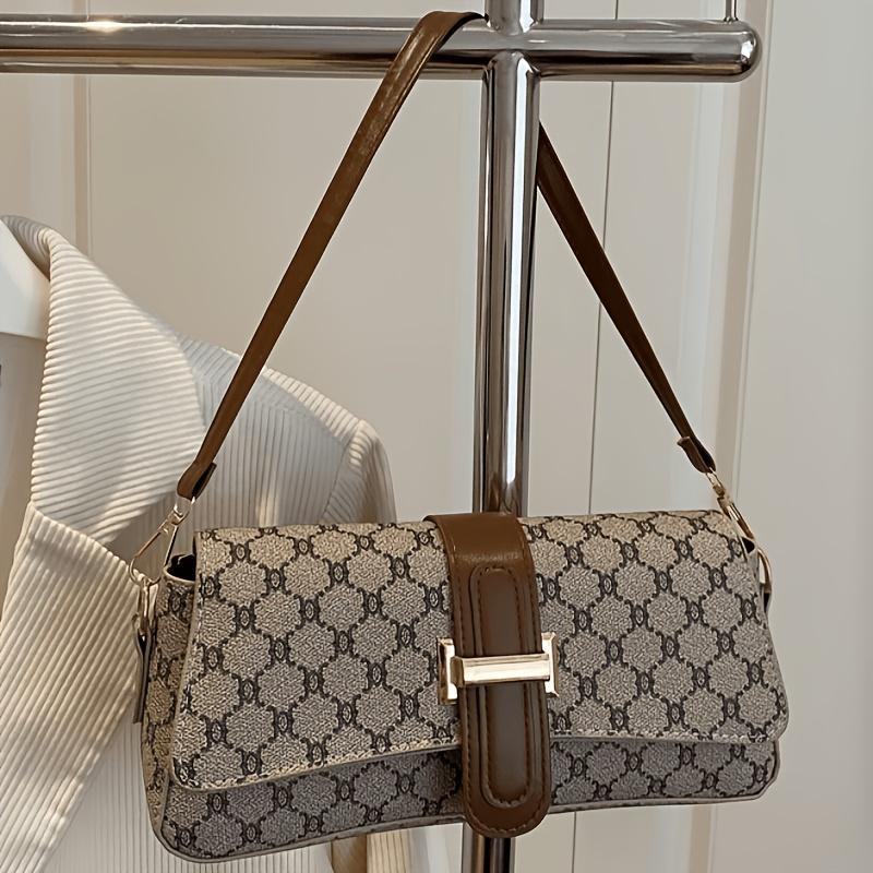 Women s retro baguette bag, retro shoulder crossbody bag, minimalist flap handbag, practical for everyday travel and commuting хаки