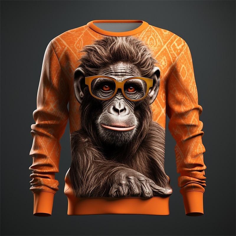Men's Funny Monkey Graphic Sweatshirt 3D Print Animal Gorilla Pattern Round Neck Pullover Oversize Daily Casual Personality Tops