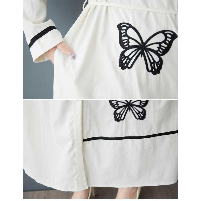 Spring New Loose Literary Design Sense Fashion Embroidery Stitching Slim Temperament Shirt Dress