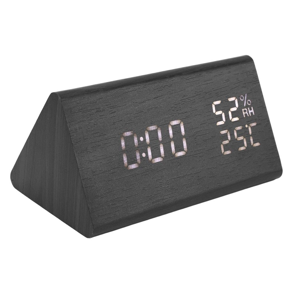 Wooden Digital Alarm Clocks LED Display Temperature Humidity Alarm Clocks for Bedside Bedroom Dormit