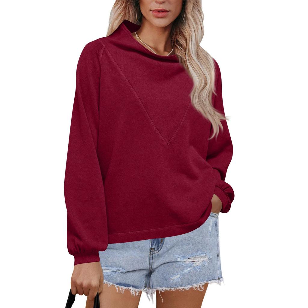 Women's Fashionable Long-sleeved Pullover And Solid-color Sweatshirt