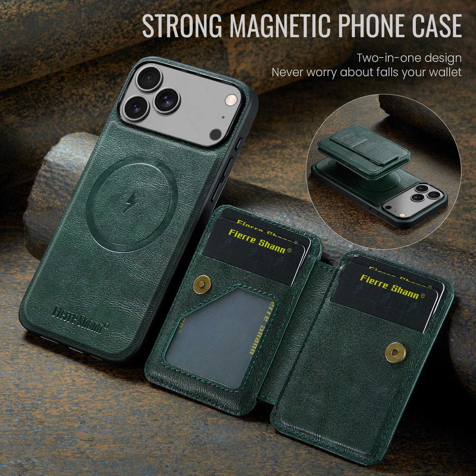 

Detachable Magnetic Wristband Leather Case For iPhone 17 Pro Max 17air 16e 16 Plus 15 14 13 Pro 12 11 7 8 SE2 Card Holder Cover iPhone 11 Pro зелений