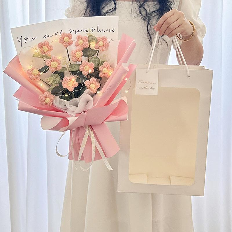 Artificial Flowers Bouquet Crochets Flower with Lights Wedding Guests Gift Graduation Bouquet Teachers' Day Gift Christmas Decor