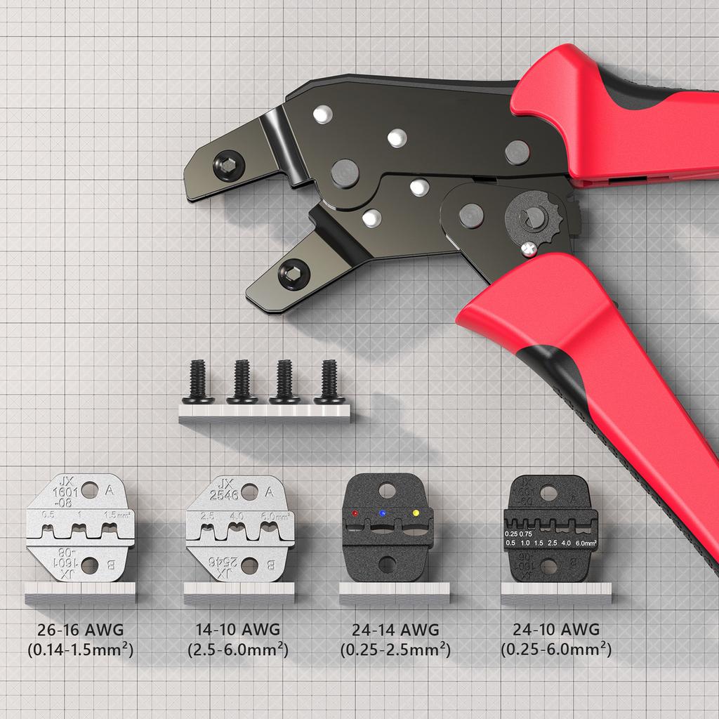 Crimping Tool Kit with Bag Cable Ratchet Crimping Pliers with 4 Interchangeable Dies, Adjustable Crimping Range,