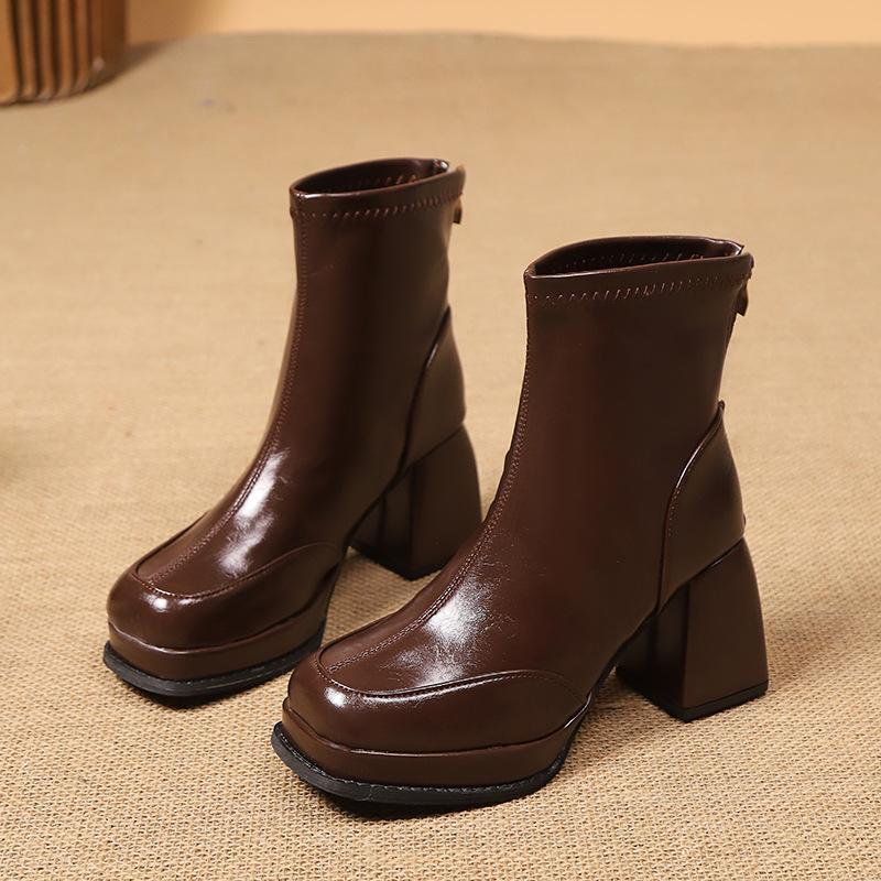 

Square head high heel short boots women s 2025 autumn and winter new thin boots women s thick heel Martin boots Korean small ankle boots 40