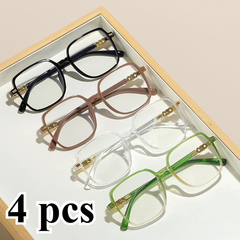 

2/4pcs Square Large Frame Glasses, Fashionable Women s High-definition Flat Lens, Ultra Light Casual Versatile Glasses