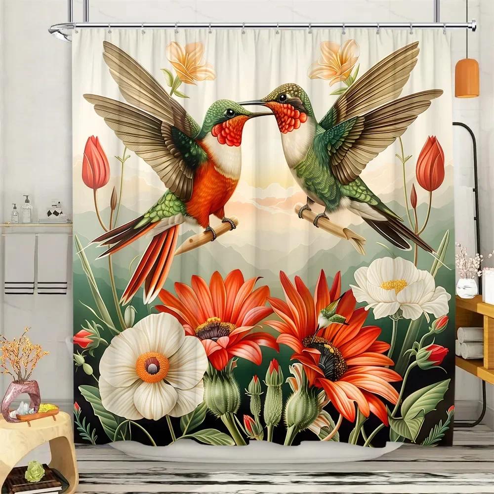 Hummingbird Shower Curtain Floral Botanical Farm Landscape Vintage Jungle Modern Home Polyester Fabric Bathroom Decor Curtains