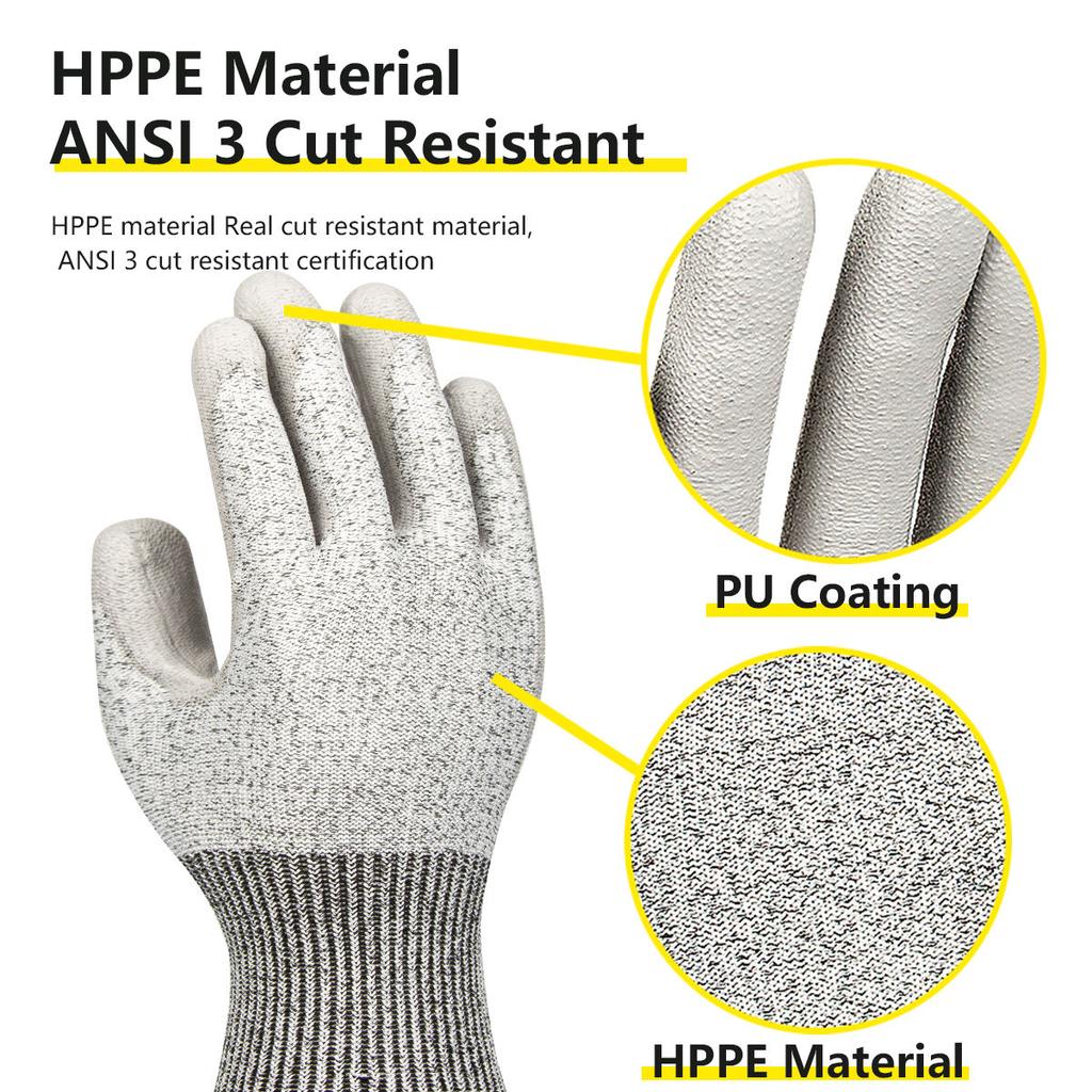 13G  High Quality Cut Resistant Yarns PU Palm Coated Level 5 Cut Proof Protection Anti-cut Safety Work Gloves