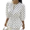 European and American new polka dot versatile French sweet top v-neck slim-fit commuting fashion short-sleeved thin shirt