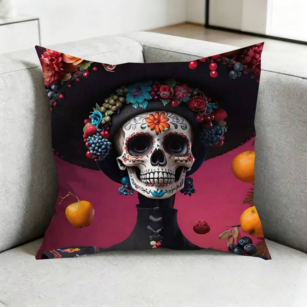 Dead MexicanN CCatrina Skull Square DoubleSided printed Pillow Case Bedroom Bedside Pillow Sofa Cushion Cover Gift