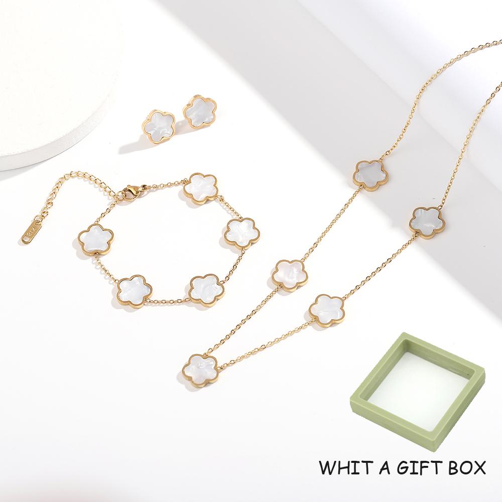 

ALTERA 2023 Высококачественная нержавеющая сталь Роскошный кулон в виде цветка с пятью лепестками Набор цирконов/3 шт. для женщин Браслет-клевер с цирконами Подарок