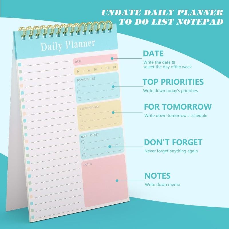 5 Pack to Do List Pad, Undated Daily Planner A5 Notepads, 150 Pages Diary to Do