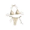 Lace Up Swimwear Set Ruffled Halter Neck Sling Swimsuit Simple Bikini Suit  Resort Wear