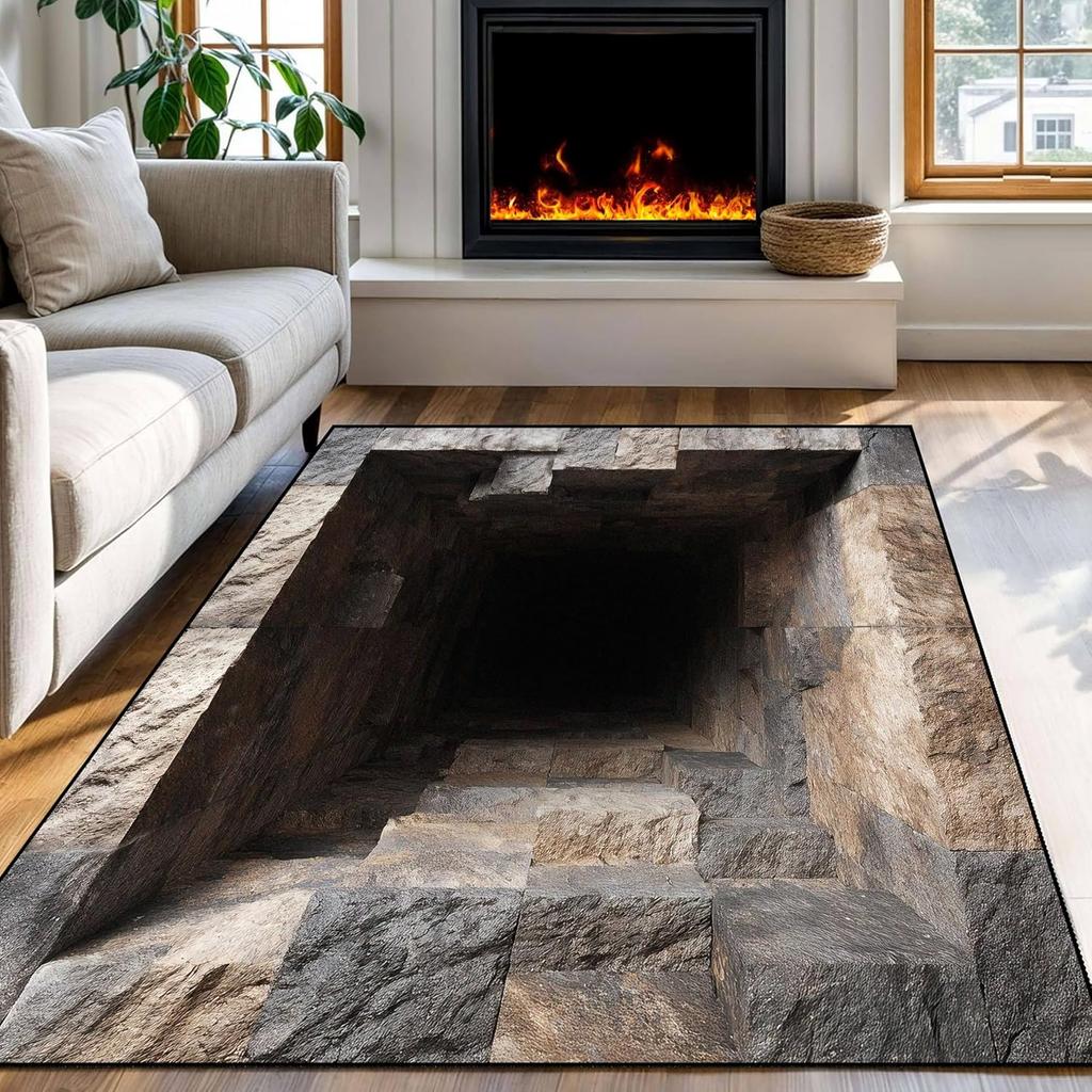 3D Optical Illusion Stone Stair Rug,Non-Slip Floor Mat for Bedroom Living Room Unique Visual Effect Carpet for Home Office Decor