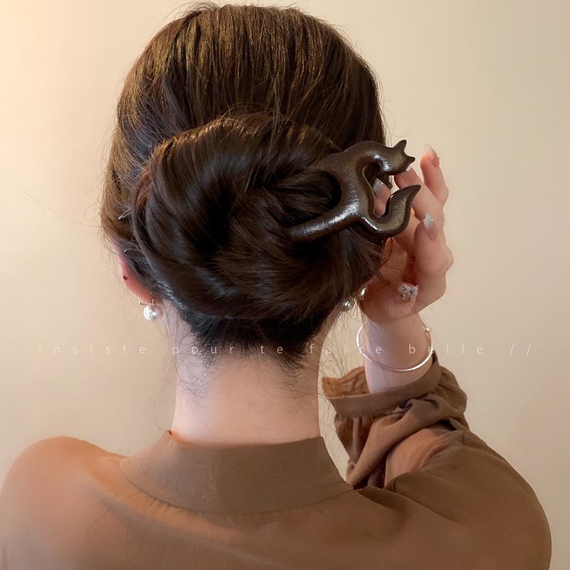 New Chinese fox deer artificial wooden hairpin simple temperament Guochao hairpin niche retro personalized hair accessories women
