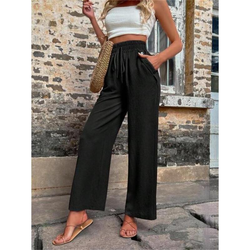 

New Women‘s Casual Pants, Elastic High Waist Drawstring Loose Fit Trousers for Autumn Winter, Comfortable Long Pants for Daily Wear S чёрный