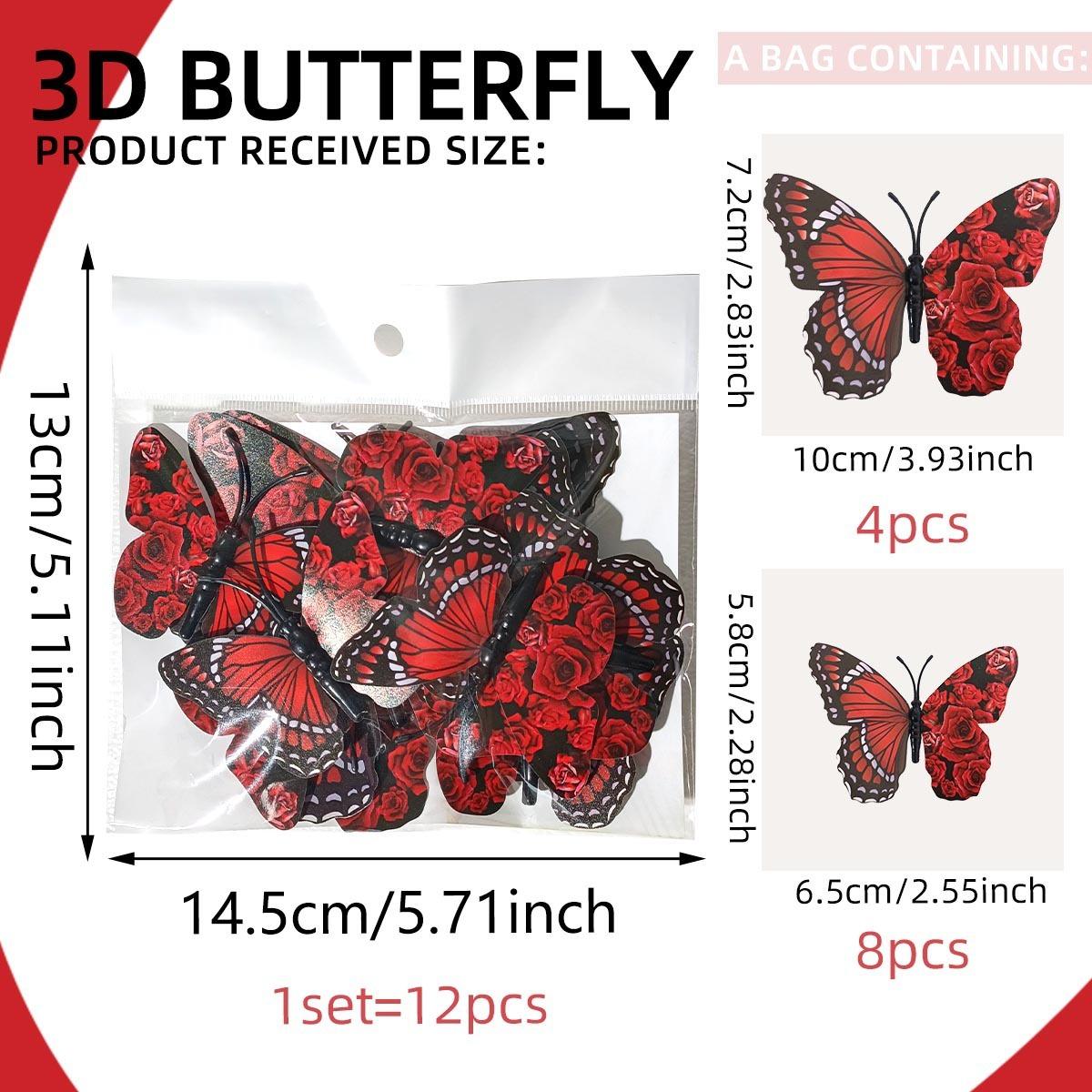

Наклейки на стену 3D бабочки, наклейка бабочка, съемная наклейка бабочка для украшения гостиных и свадеб, 12 шт. Style 2 красный