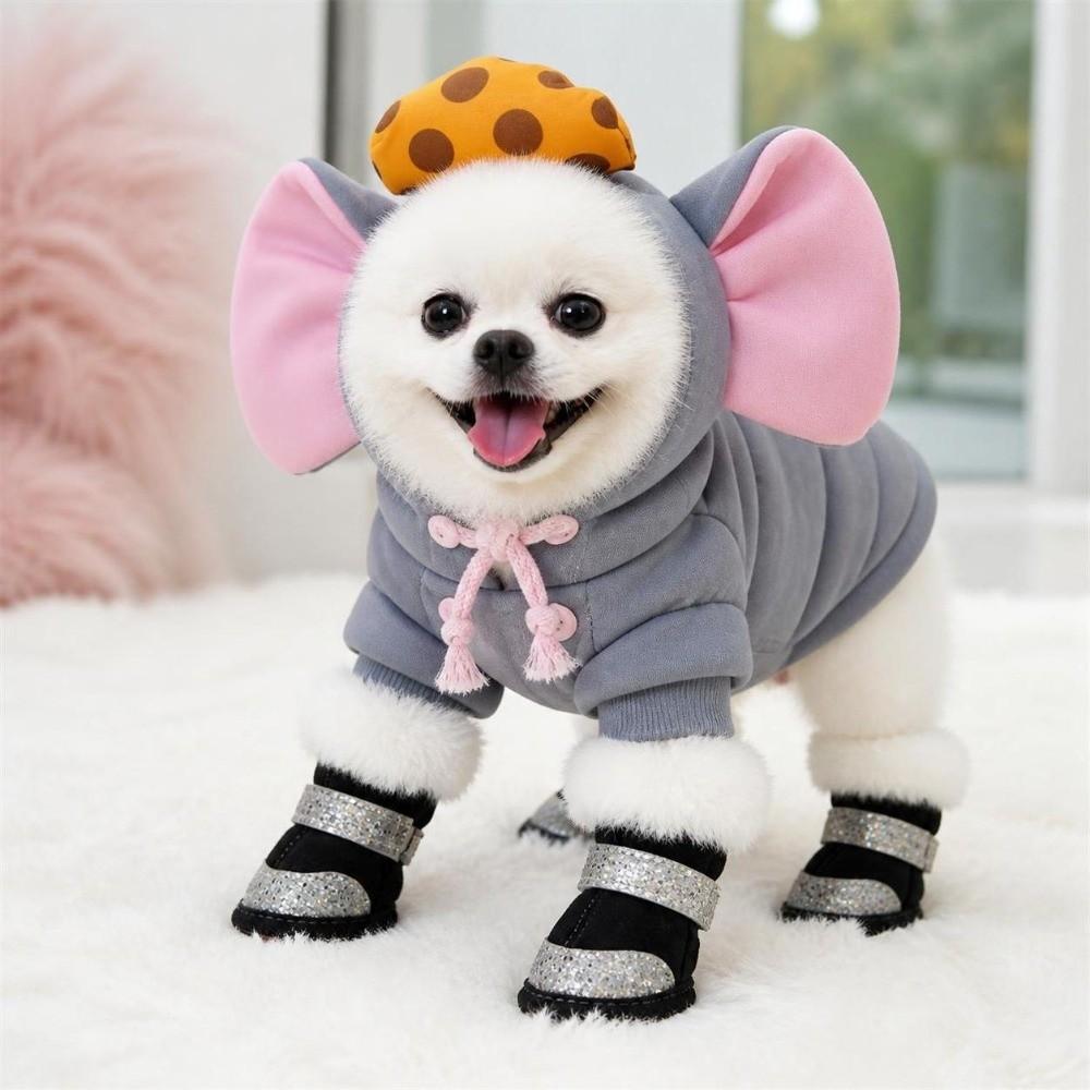 4Pcs Anti-slip Winter Dog Shoes Warm Cats Puppy Socks Fashion Dog Footwear Puppy
