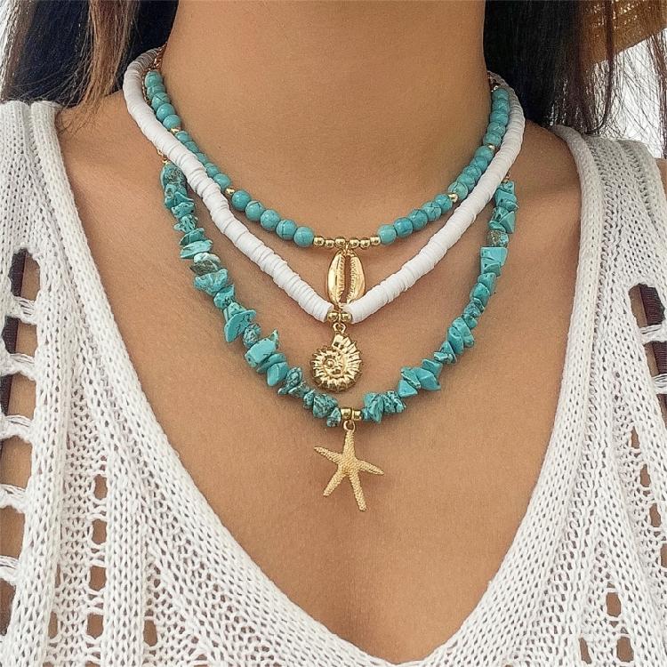 Set of 3pcs Ocean Charm Necklaces Girls Pendant Clavicle Chain with Delicate Beads And Unique Details for Stylish Women
