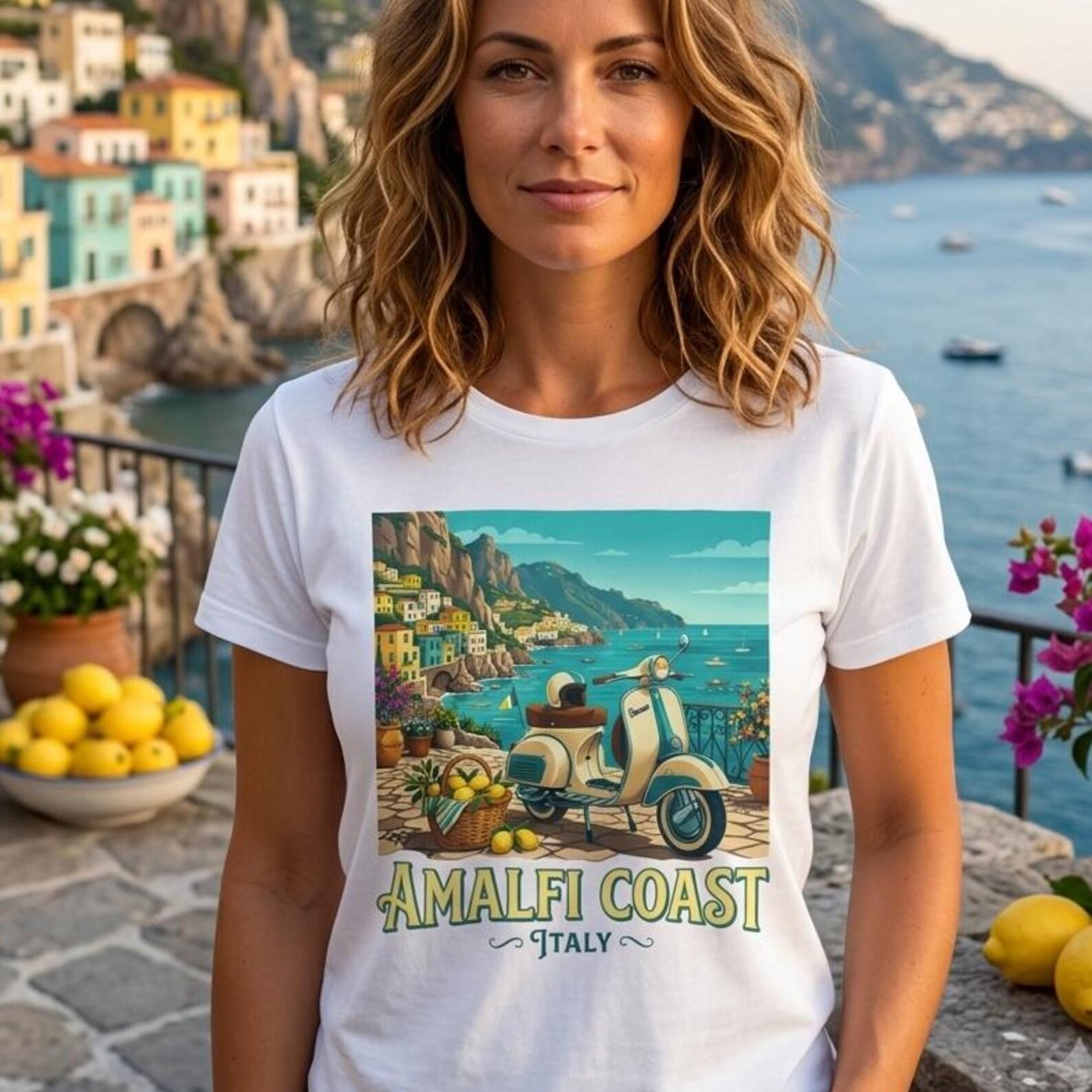 Amalfi Coast Italy Graphic Tee | Vintage Travel Poster, Mediterranean Souvenir Shirt M