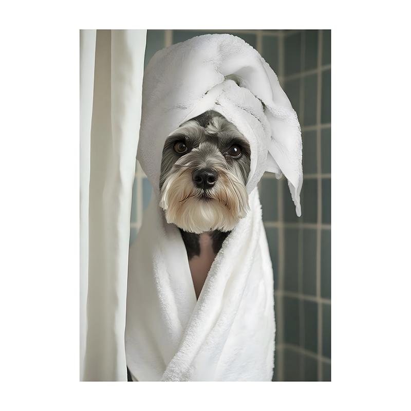 Cute Shower Dog Bathroom Decor Poster Dog in Bathtub Print Animal Murals Canvas for Home Decor Dog Lover Gifts