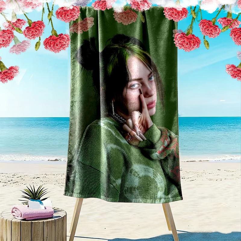 Asciugamano da Spiaggia con Stampa Billie Eilish, Asciugamano Grande Morbido ad Asciugatura Rapida per Spiaggia Campeggio Nuoto