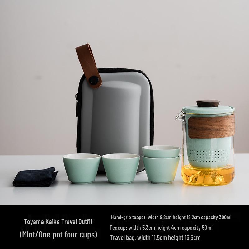 Portable Yuanshan Glass Tea Set: Travel Teapot with 4 Cups for Outdoor Camping